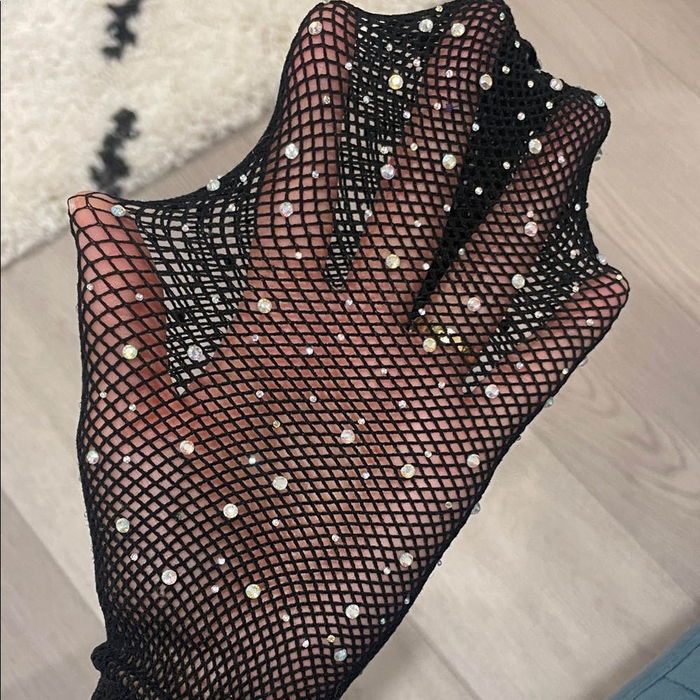 Black Fishnet  stockings with Pearls